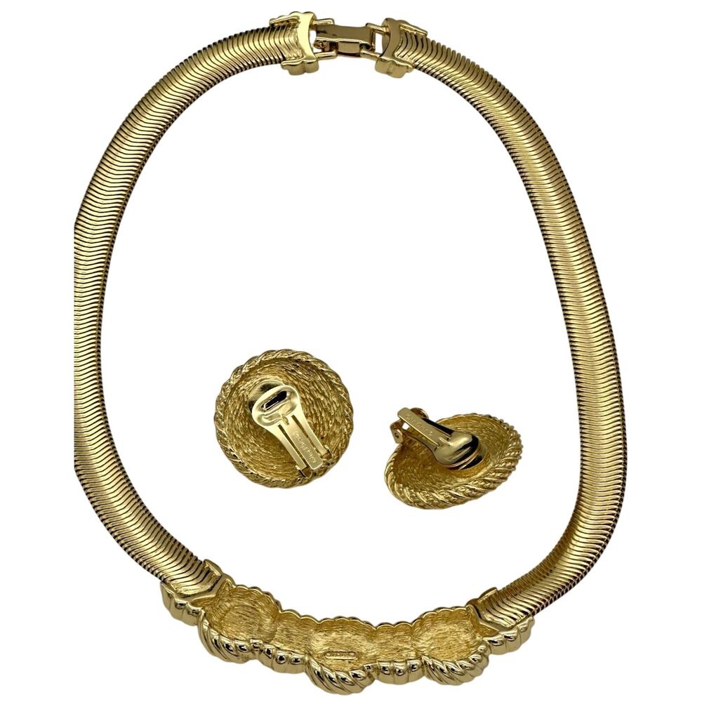 Vintage Christian Dior Earrings & Necklace Set W/ Faux Cabachon Pearl Gold Tone - Picture 2 of 15